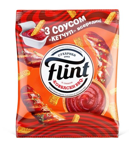 Сухарики Flint со вкусом барбекю 70 гр + соус кетчуп 15 гр 31017 фото