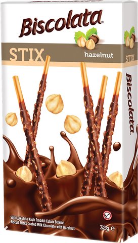 Палочки в шоколаде с орехами "Biscolata Stix Hazelnut " 32г 77431 фото