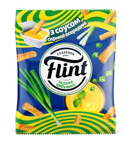 Сухарики Flint со вкусом лука 70 гр + соус сырный 15 гр 31015 фото