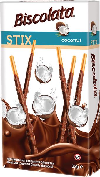 Палочки в шоколаде и кокосовой стружке "Biscolata Stix Coconut " 32г 77409 фото